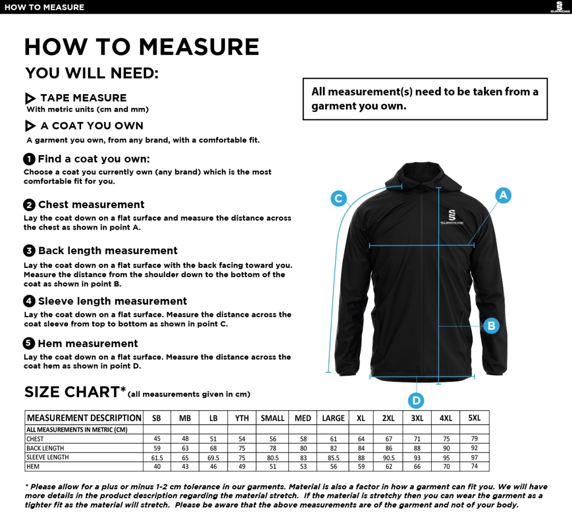 STONE HOCKEY CLUB TRAINING JACKET NAVY / MAROON - Size Guide