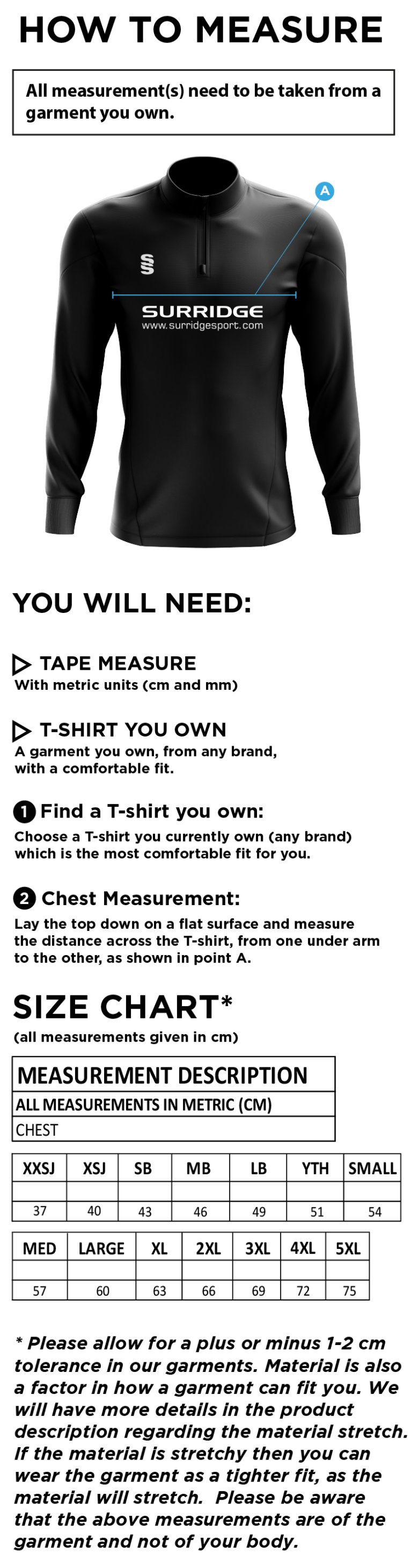 STONE HOCKEY CLUB DUAL MID-LAYER - Size Guide