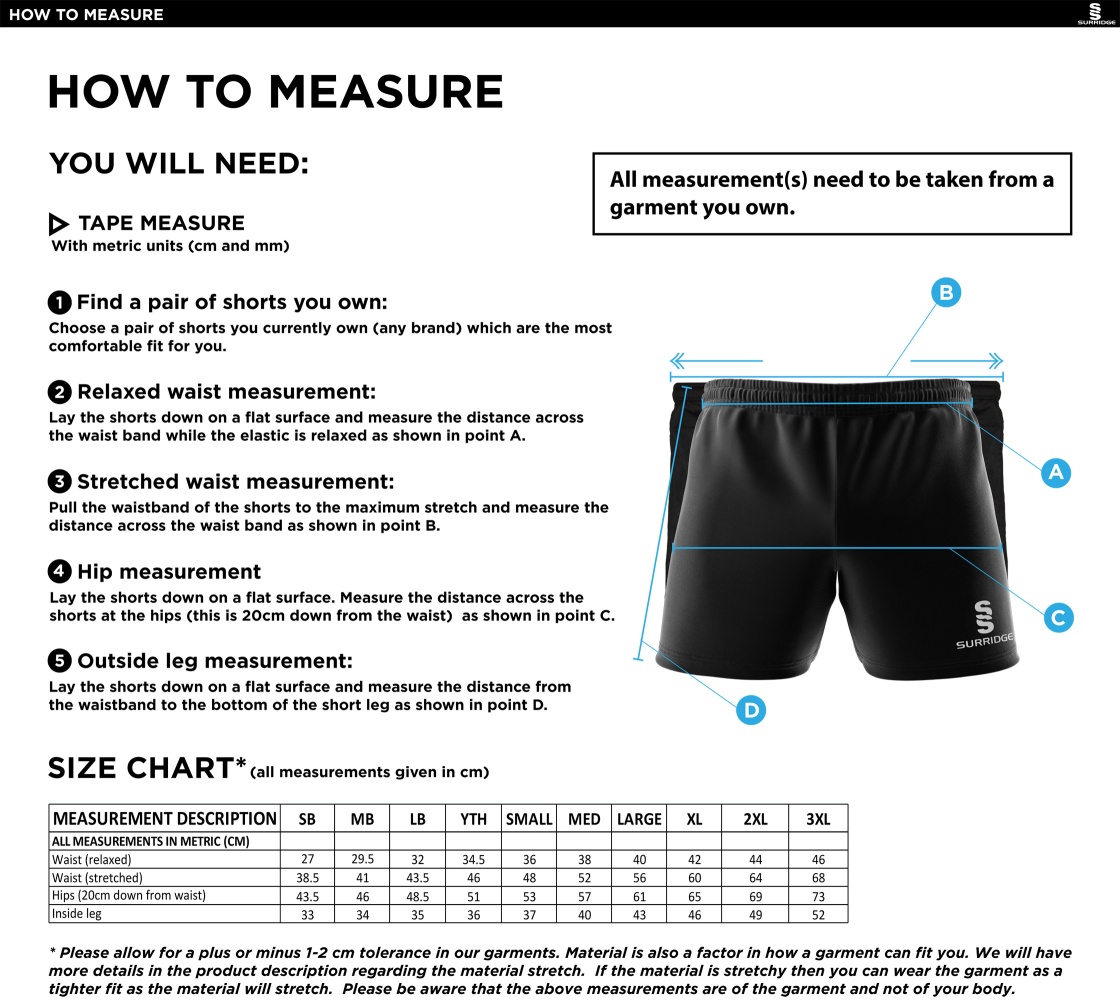 STONE HOCKEY CLUB SHORTS NAVY - Size Guide