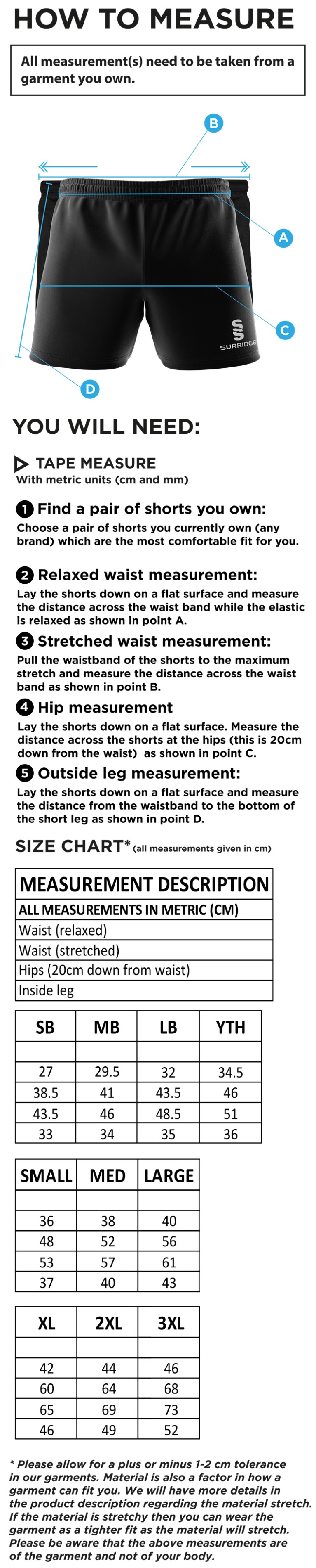 STONE HOCKEY CLUB SHORTS NAVY - Size Guide