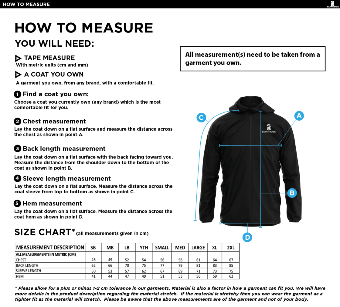 STONE HOCKEY CLUB TRAINING JACKET NAVY / MAROON - Size Guide