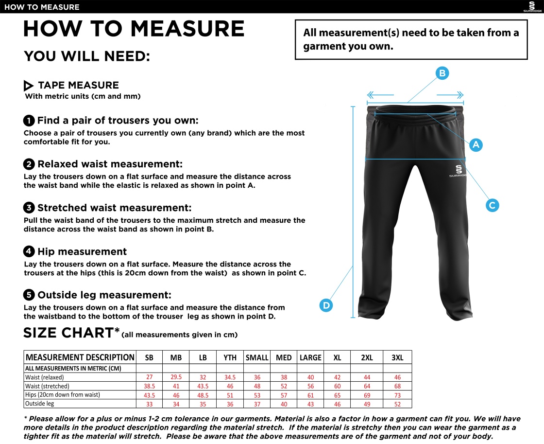 STONE HOCKEY CLUB RIPSTOP TRACK PANT NAVY - Size Guide