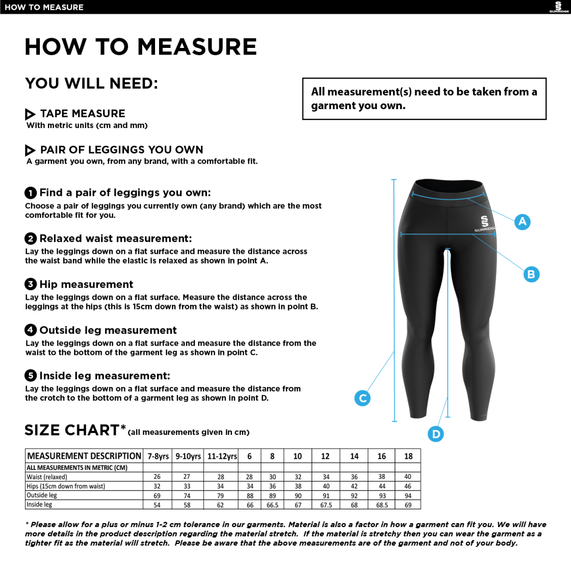 STONE HOCKEY CLUB LEGGINGS - Size Guide