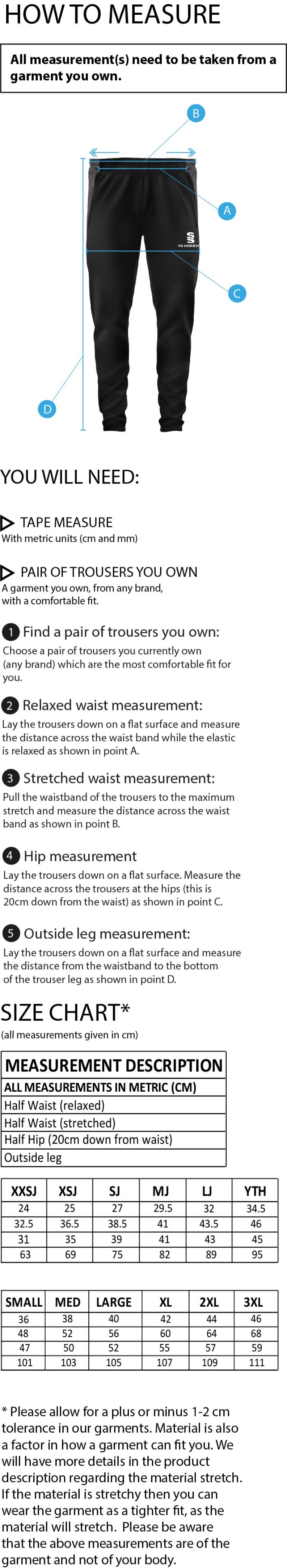 STONE HOCKEY CLUB TEK SLIM PANT NAVY - Size Guide