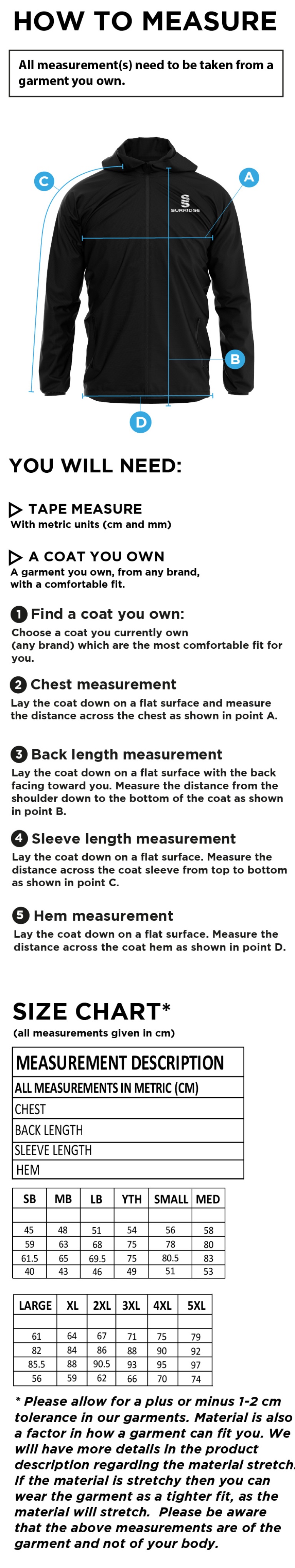 STONE HOCKEY CLUB TRAINING JACKET NAVY / MAROON - Size Guide