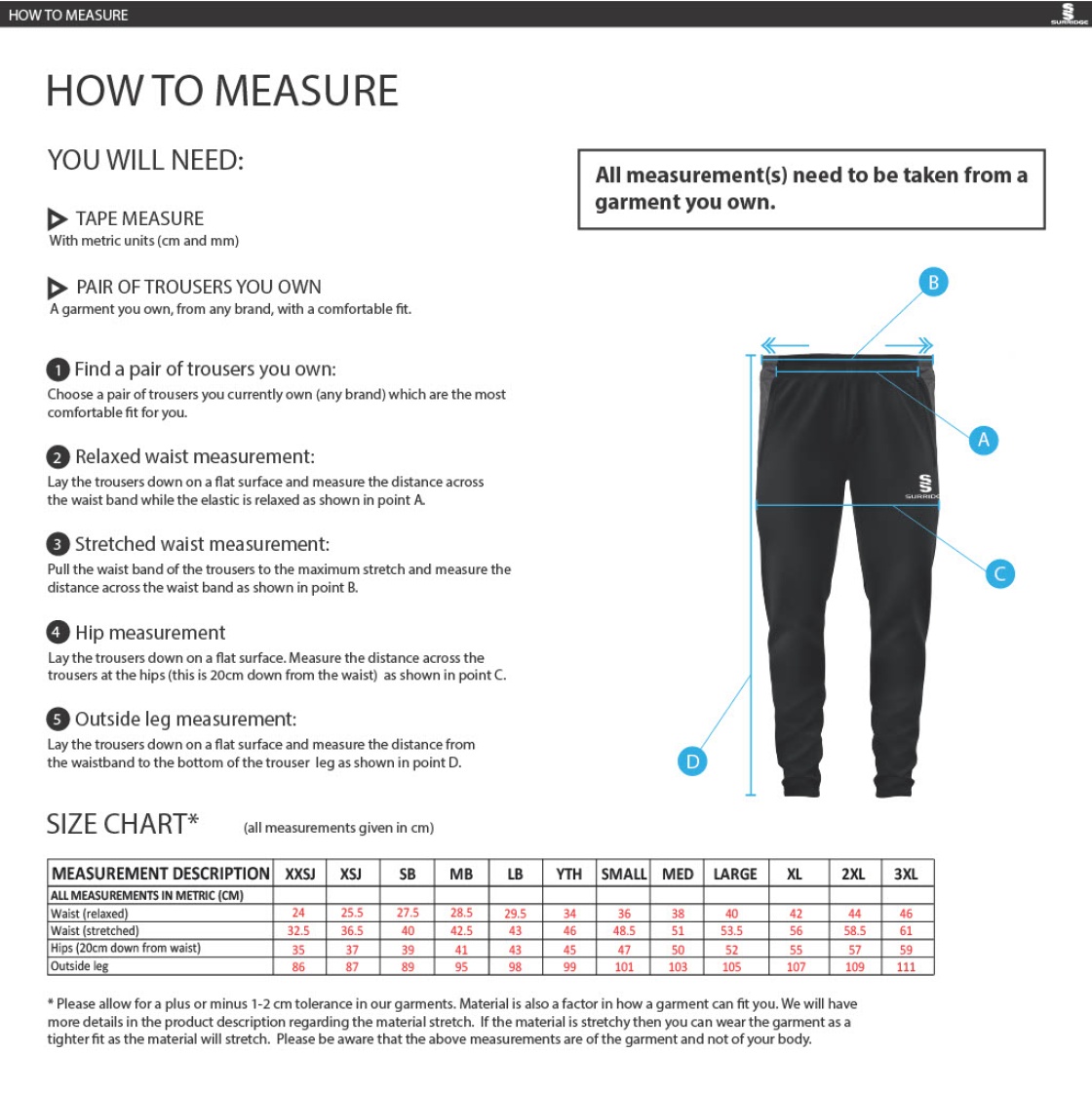 STONE HOCKEY CLUB TEK SLIM PANT NAVY - Size Guide