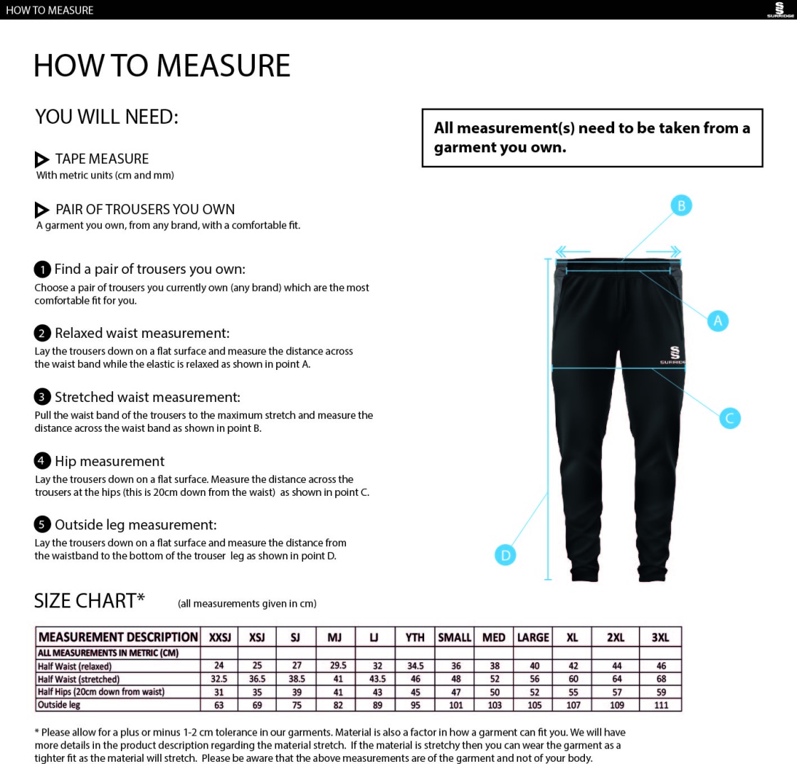 STONE HOCKEY CLUB TEK SLIM PANT NAVY - Size Guide